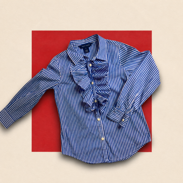 Blue & White Striped Ruffle-Front Shirt (Ralph Lauren)