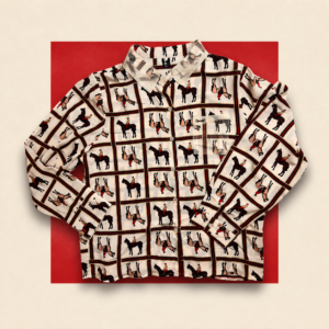 Cream Equestrian Print Button-Down Shirt