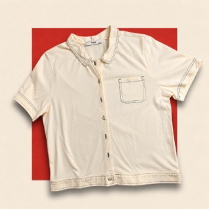 Cream Contrast-Stitch Button-Up Shirt
