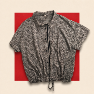 Black & White Geometric Print Cinch-Hem Shirt
