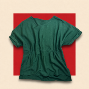 Green Cinched-Waist Peplum Top