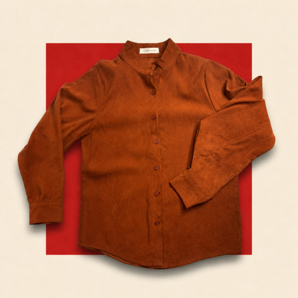 Rust Brown Mandarin Collar Long-Sleeve Shirt