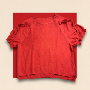 Rust Red Linen Ruffle-Sleeve Top
