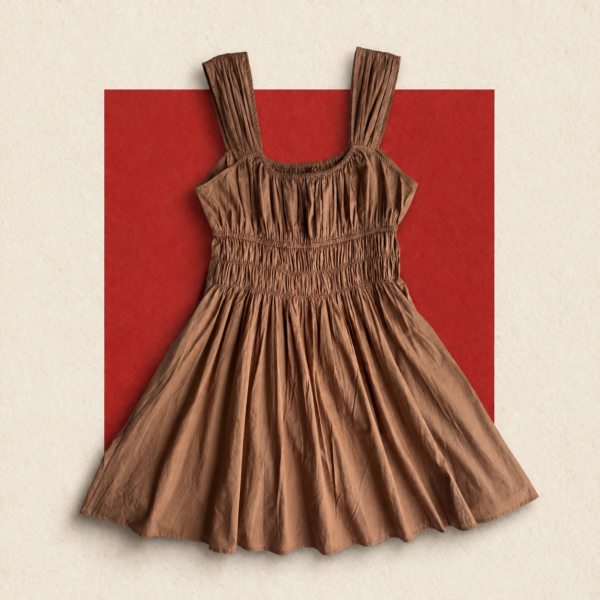 Caramel-brown cotton mini dress