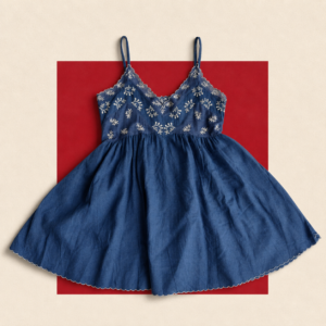Navy Embroidered Babydoll Mini Dress