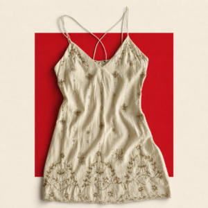 Beaded Floral Embroidery Slip Mini Dress