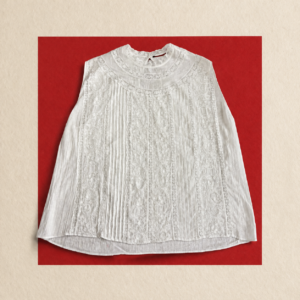 Ivory Crinkled Lace-Panel Sleeveless Blouse