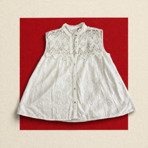 Ivory Crochet Lace-Yoke Embroidered Sleeveless Blouse