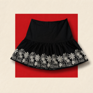 ChatGPT Image Sep 2, 2026, 06_51_58 PM Black A-Line Skirt with Floral Embroidered Hem