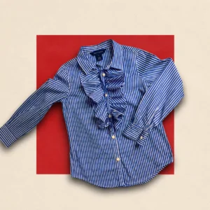 Blue & White Striped Ruffle-Front Shirt (Ralph Lauren)