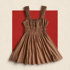 Caramel-brown cotton mini dress