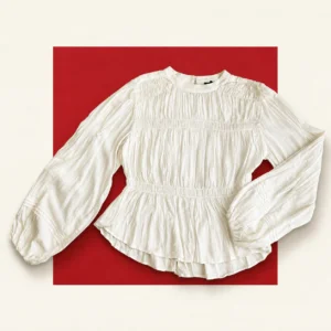 Ivory Textured Shirred Peplum Blouse